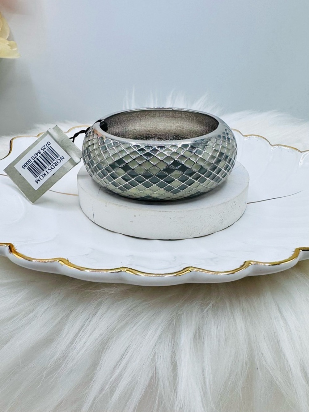 Silver Tone Mosaic Tile Wide Bangle Bracelet Statement Nordstrom